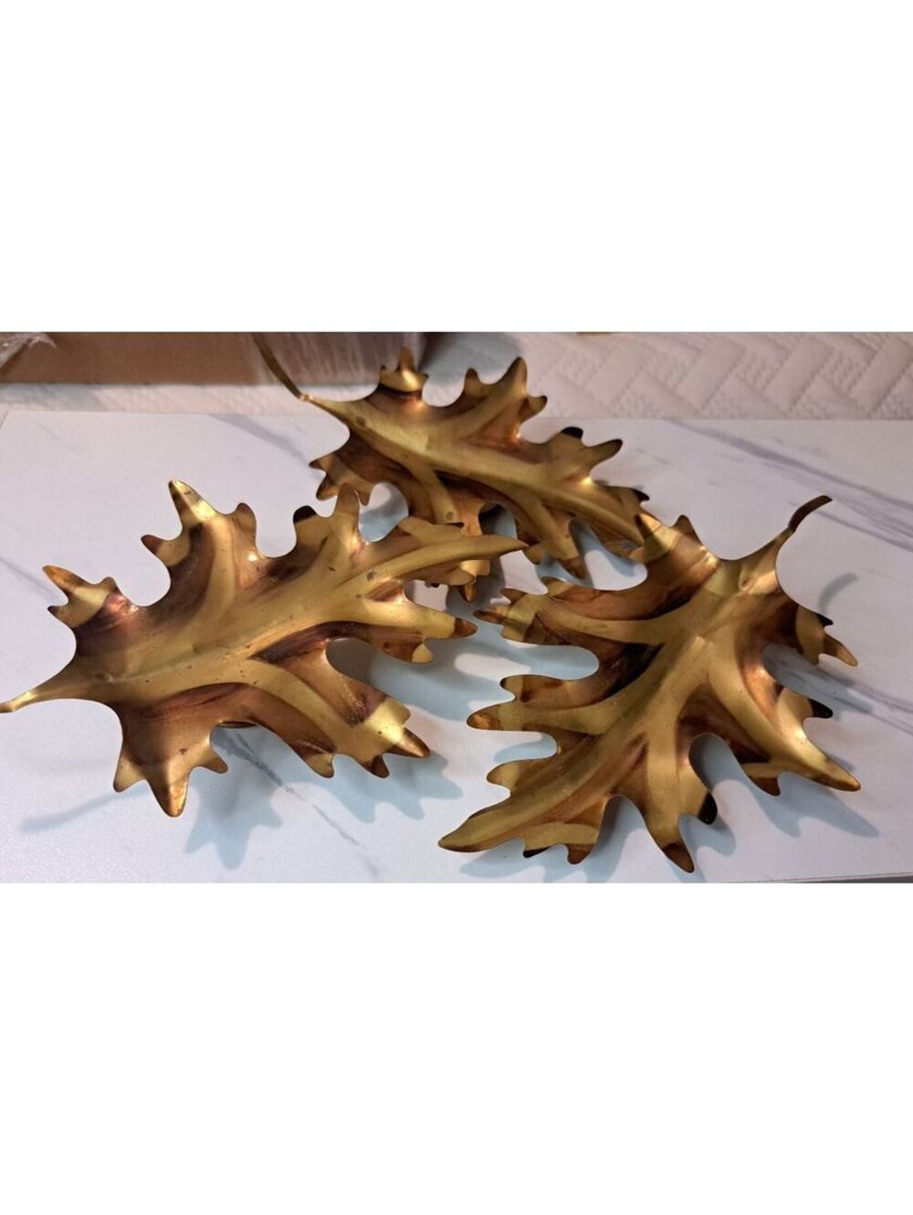 Vintage Set of 3 Brass Oak Leaves Wall or Table Decorations
